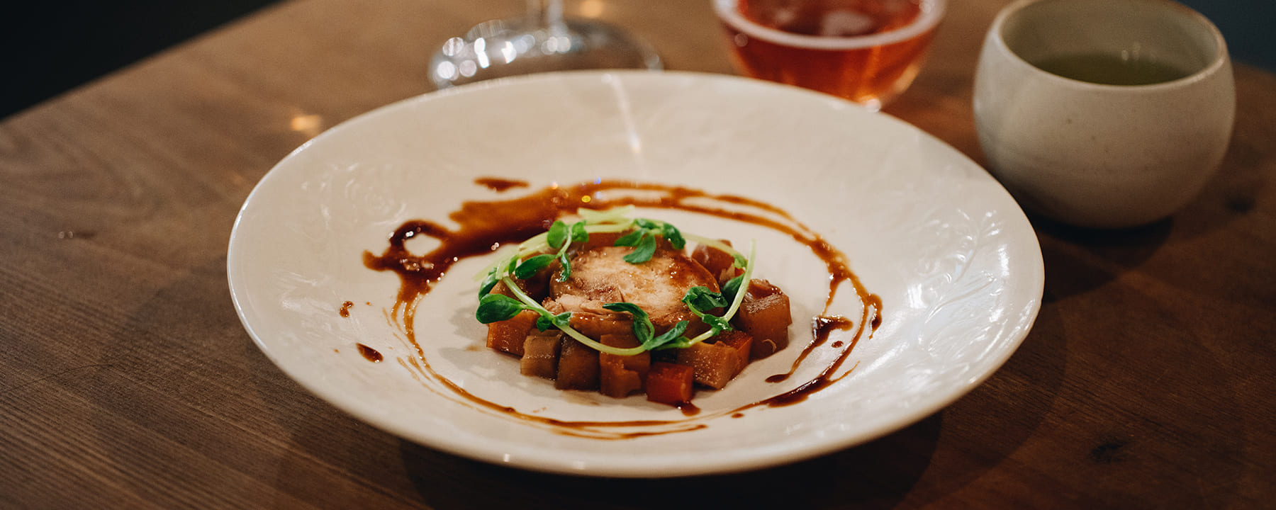 食材・ペアリング 立花 Tachibana がめ煮のマセドワーヌ 鶏のガランティーヌを添えて
